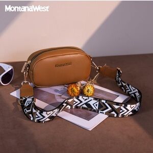 Montana West || NWT Brown Crossbody Bag with Patterned Strap